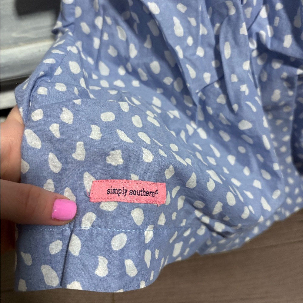Simply Southern Dots‎ Blue Pom Pom Maxi Dress Preppy Effortless Beach Nautical - Picture 6 of 9